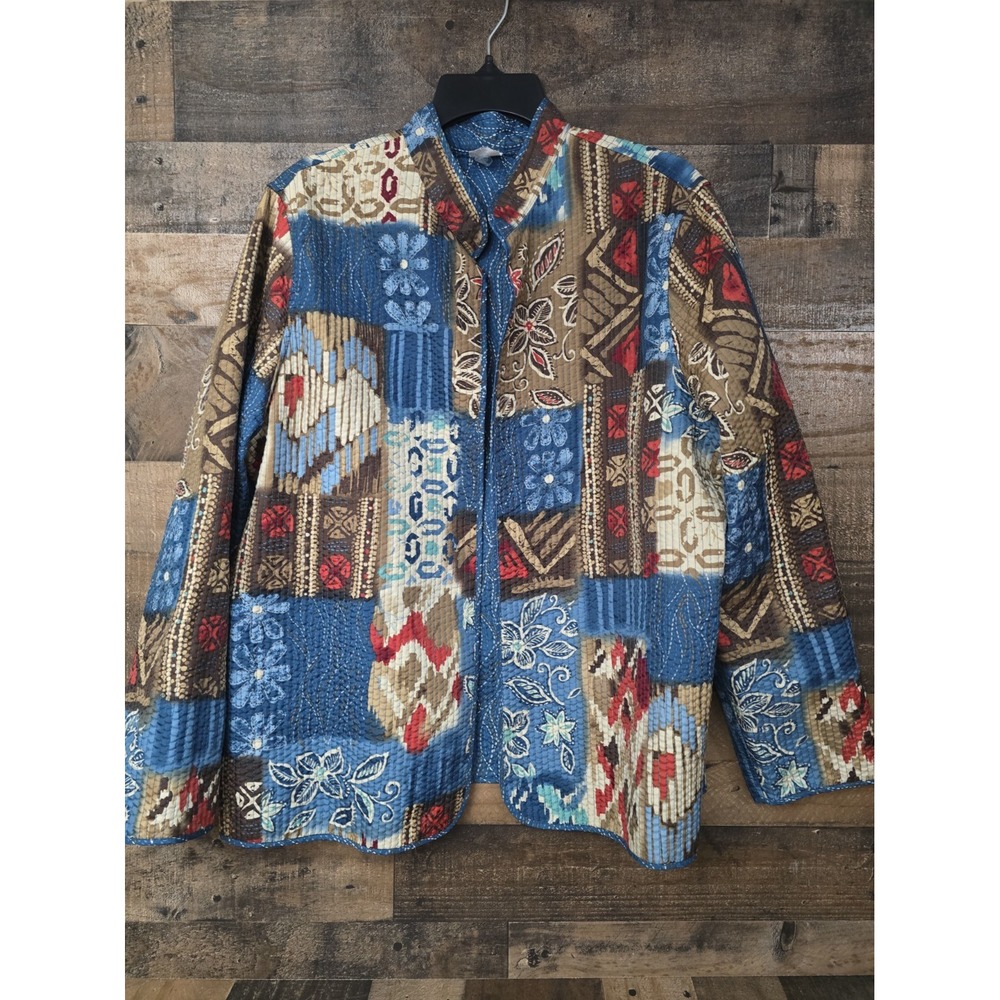 Women Quilted Patchwork Artsy Jacket Size 18 Lightweight Floral Boho Chic
